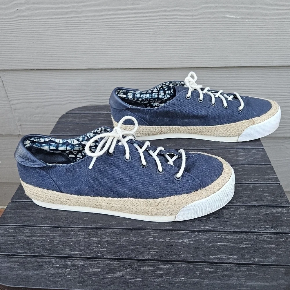 Tory Burch Platform Espadrille Sneakers Navy Blue Canvas & Jute Women's Size 11